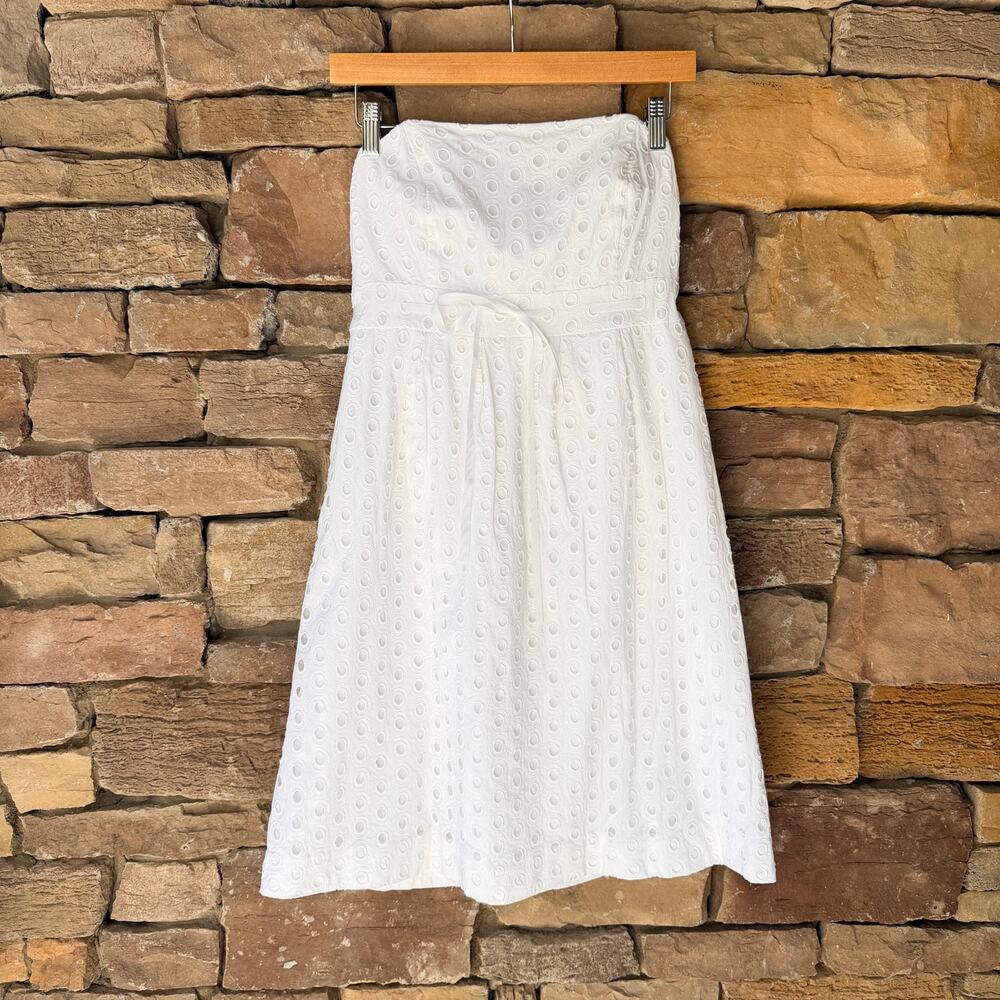 Lilly Pulitzer 10 White Corset Eyelet Boning Bodice Mini Strapless Bow Tie Dress